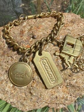 Coach Vintage Brass Charm with Carriage, Hangtag, and Round Disc